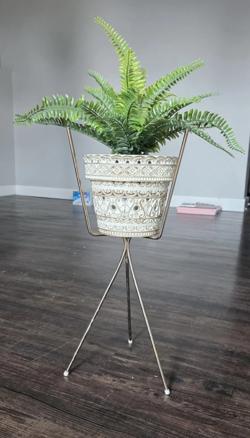 Vintage MCM Ceramic Plant Pot with Stand - photo 3