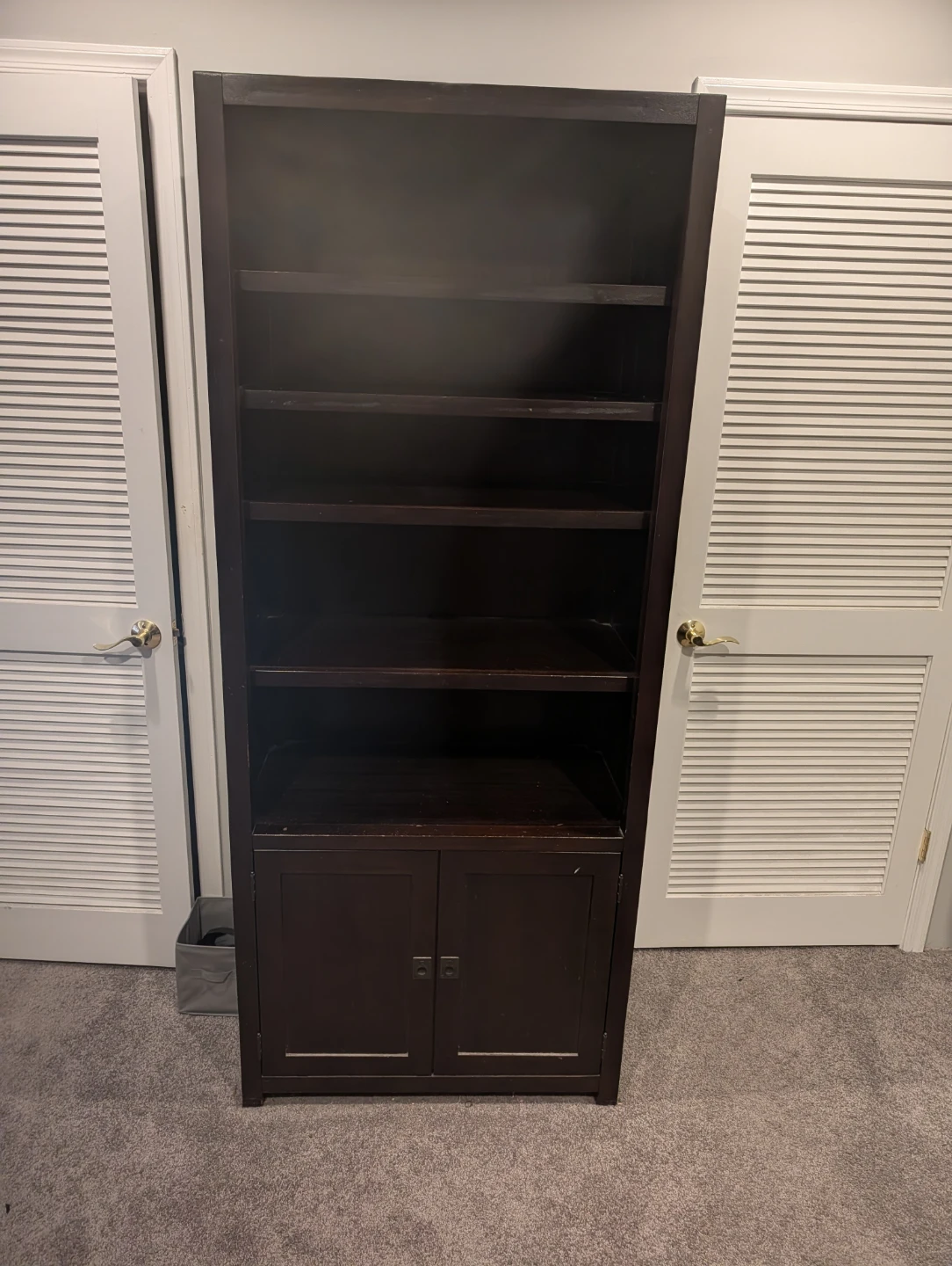 Pottery Barn Dark Wood Bookshelf with Cabinet