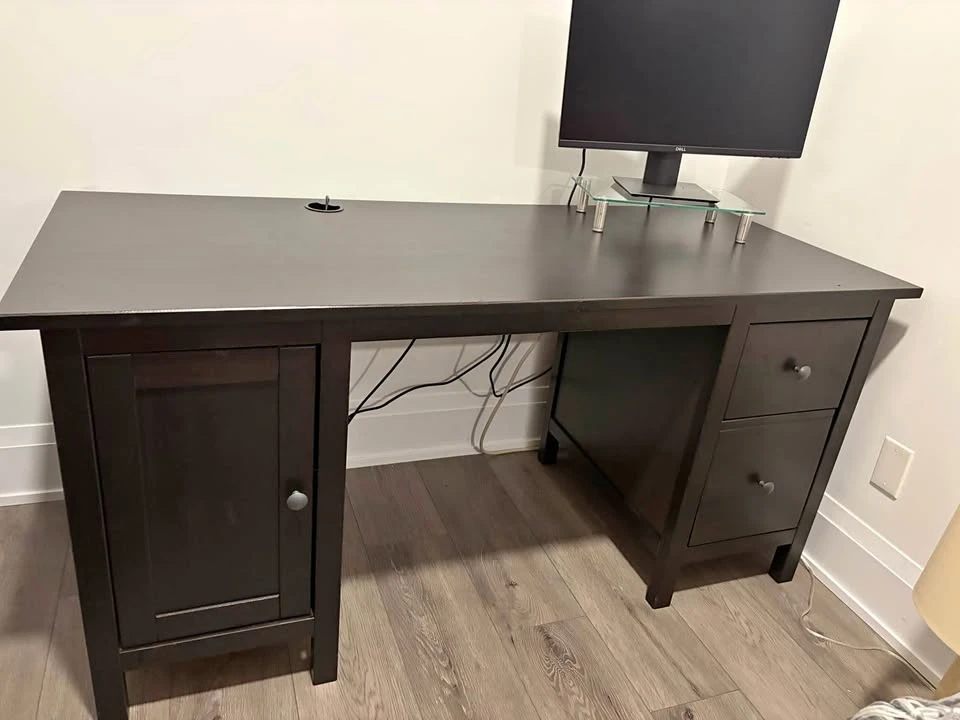 Dark Brown Desk with Cabinet and Drawers