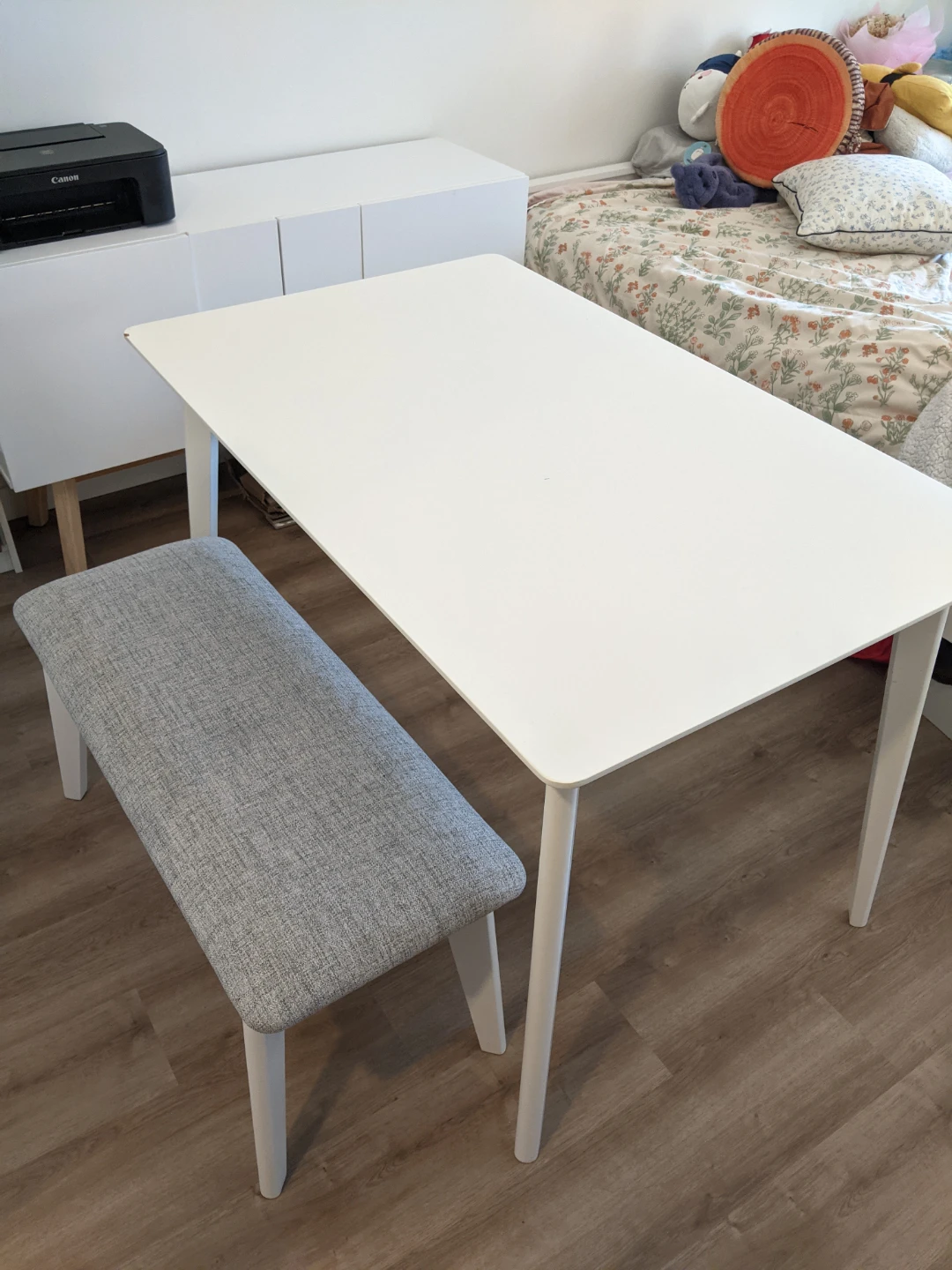 White Dining Table and Bench Set - photo 2