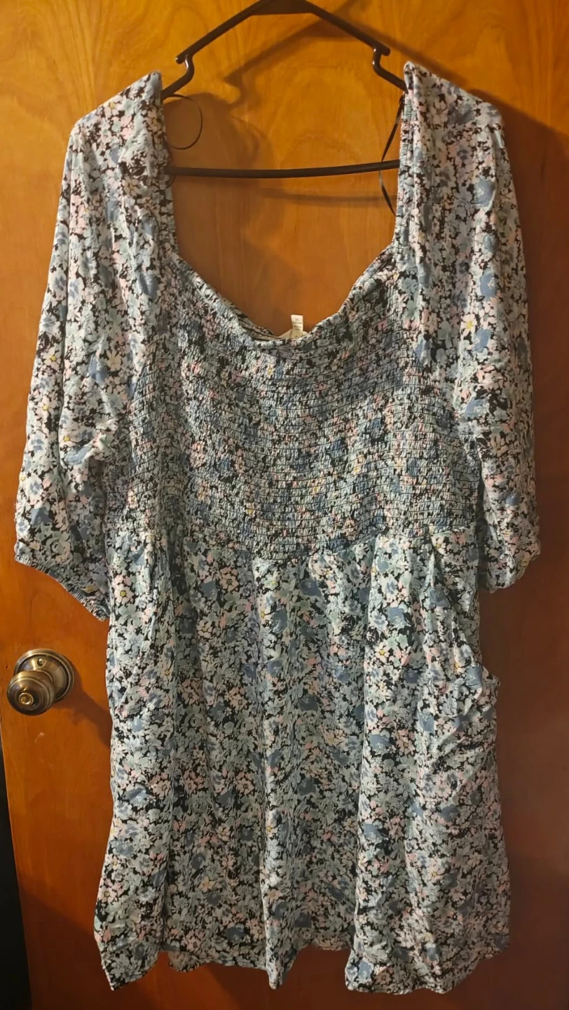 Women Plus size blue and white Summer Dress