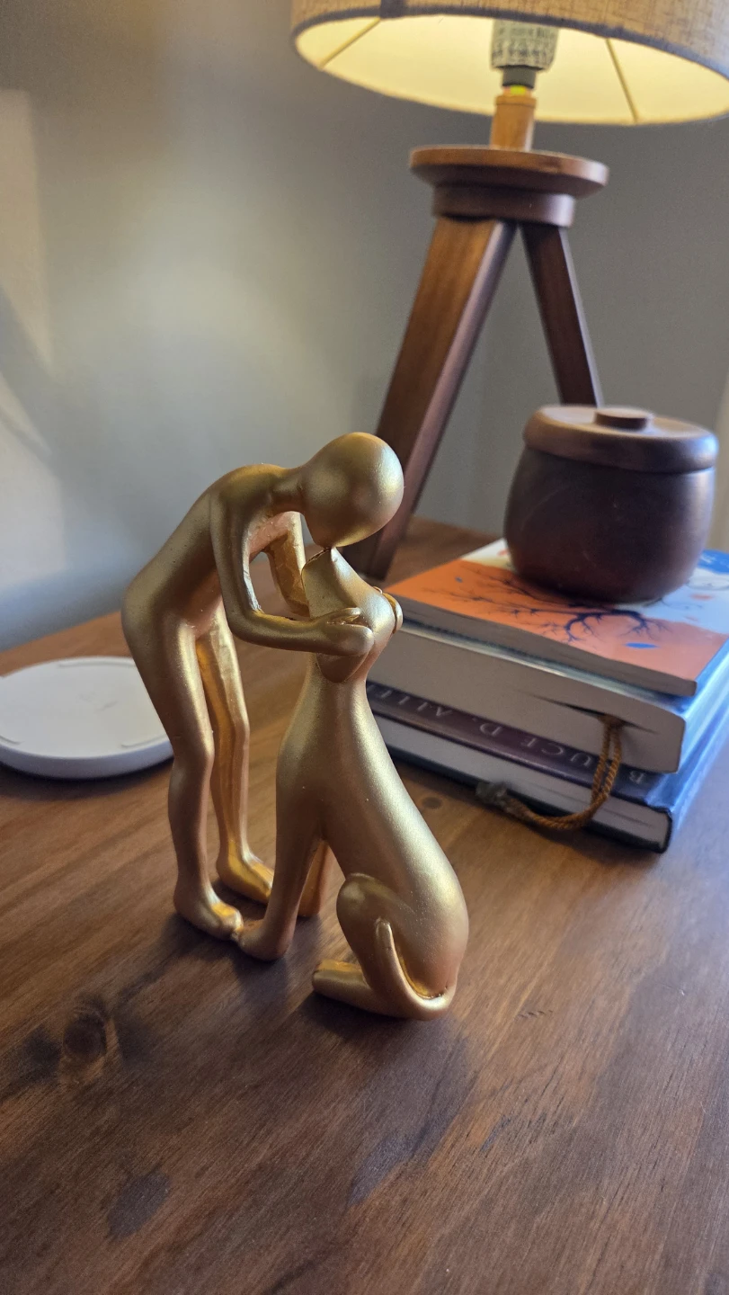 Bestfriend - Man & Dog Sandstone Gold Statue *new - photo 2