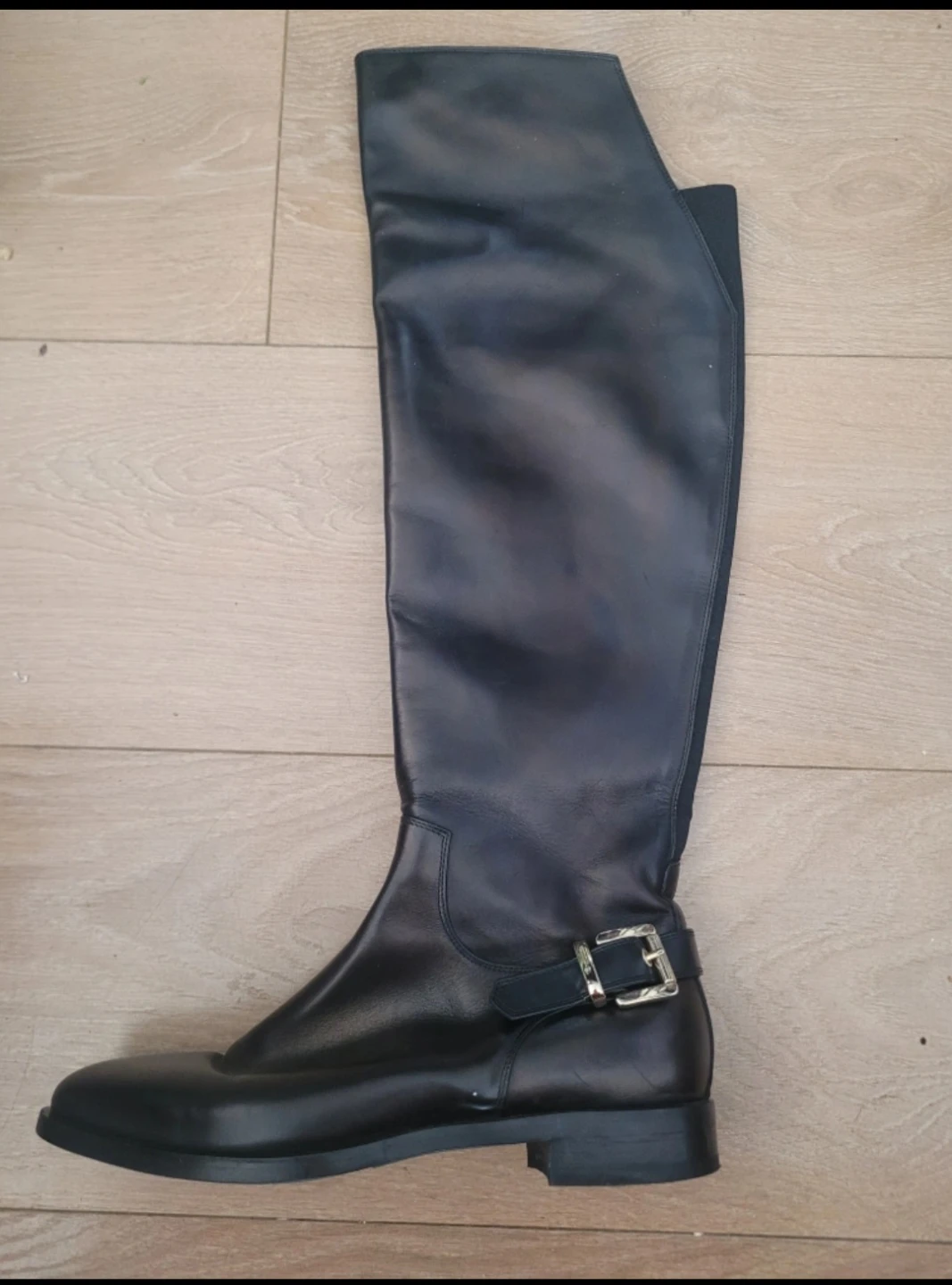 Black Leather Knee-High Boots with Buckle Detail - photo 2
