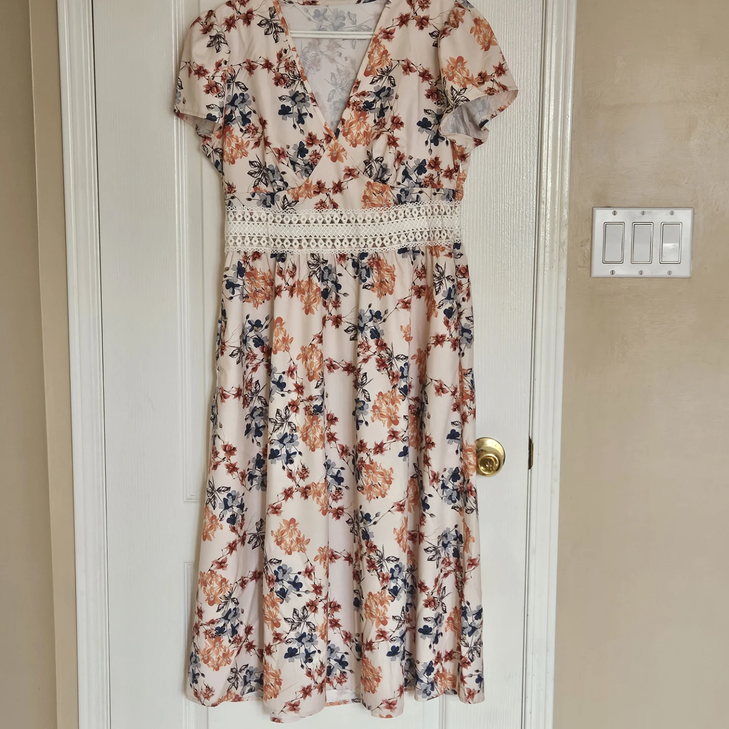 Floral Midi Dress with Crochet Waist