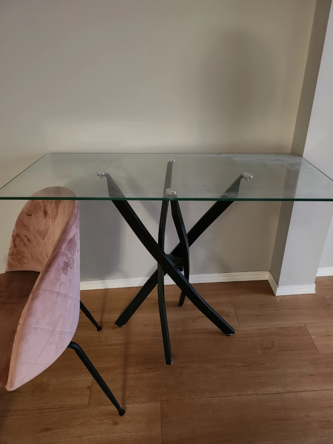 Glass Top Dining Table with Black Metal Base