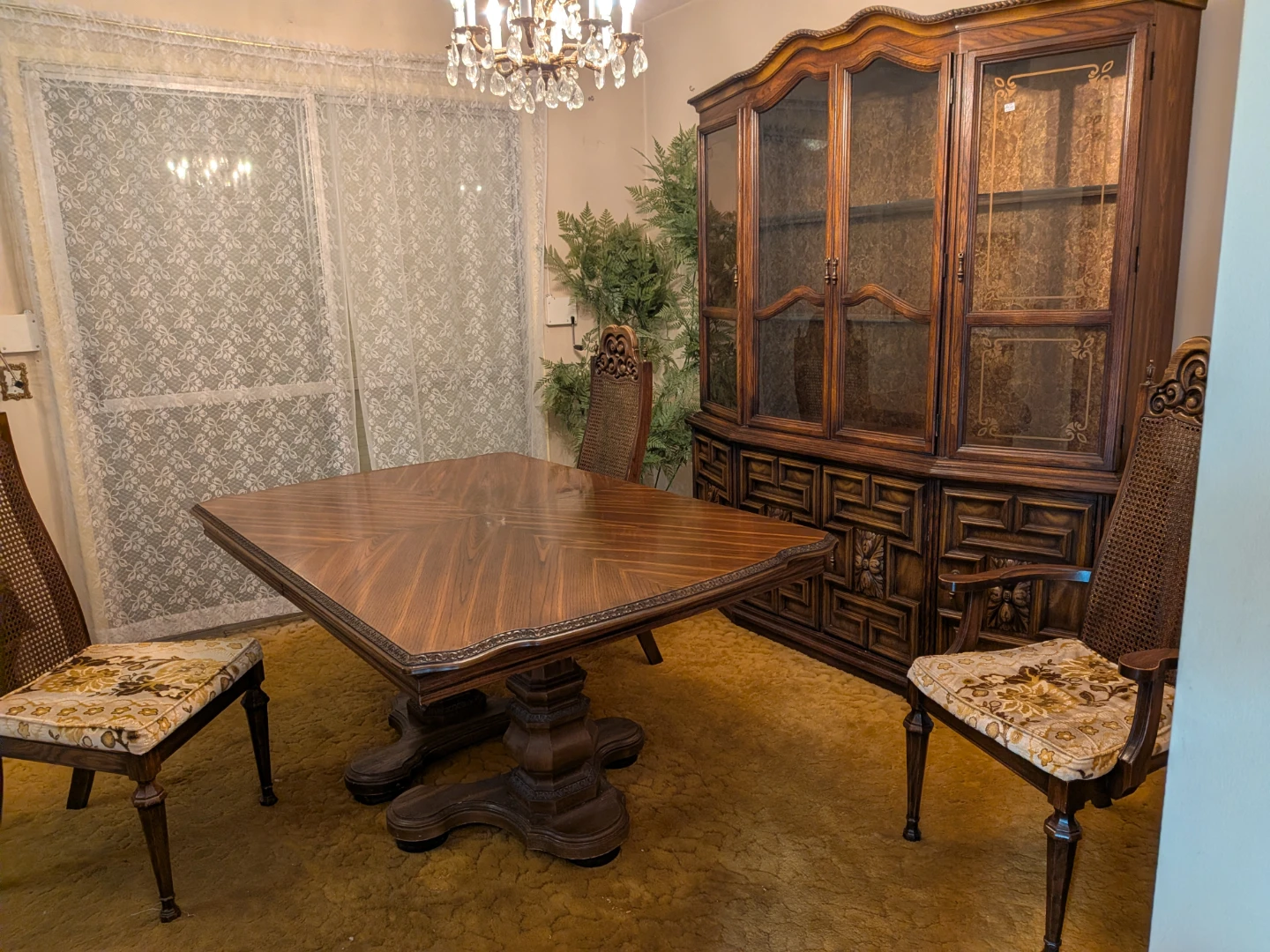 Vintage Dining Set with China Cabinet and Chairs