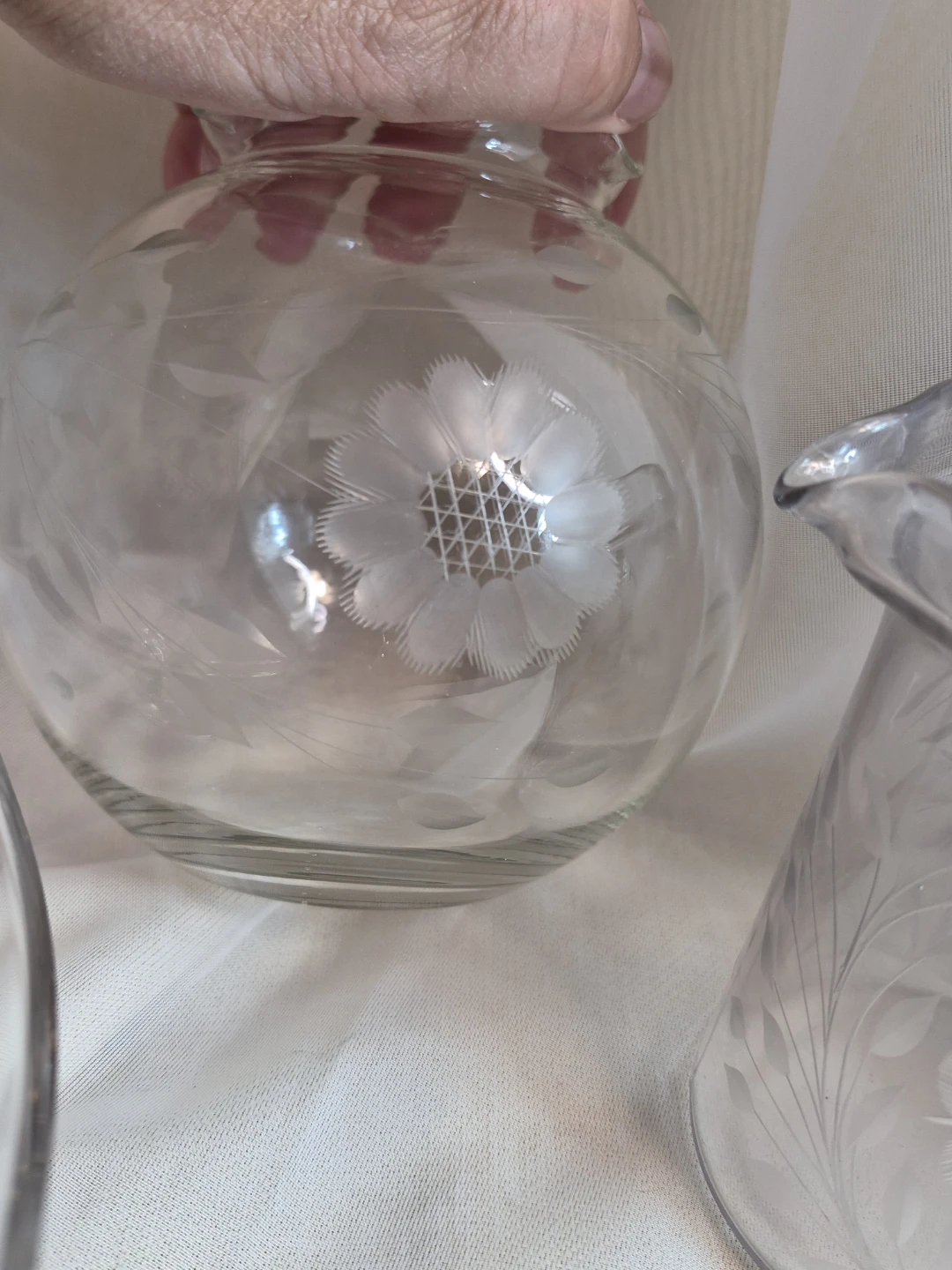 Lot of 3 Vintage Etched Cornflower Glass Items - photo 2