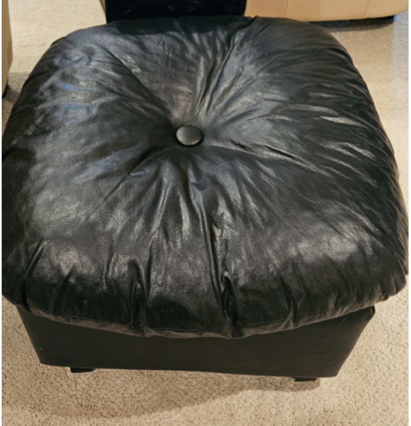 Black Leather Upholstered Footstool / Ottoman