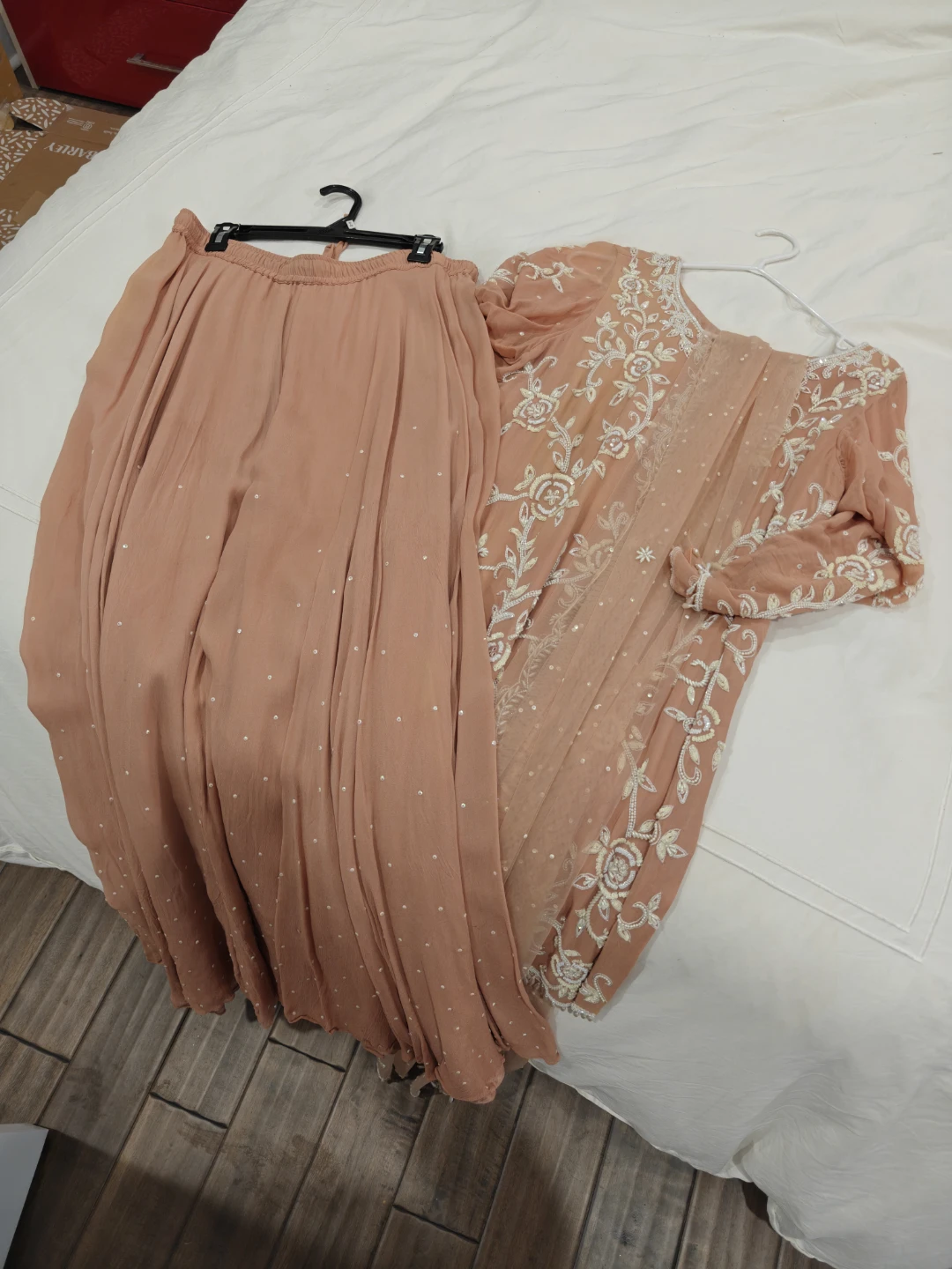 Women's Peach Embroidered Kurti Sharara Set