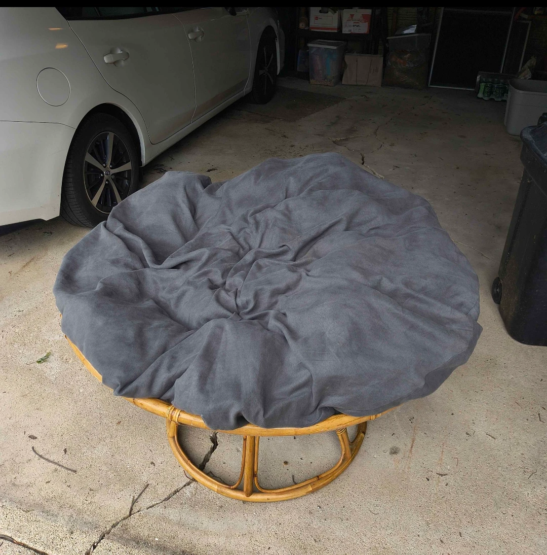 Big Rattan Frame Papasan Chair with Grey Cushion.