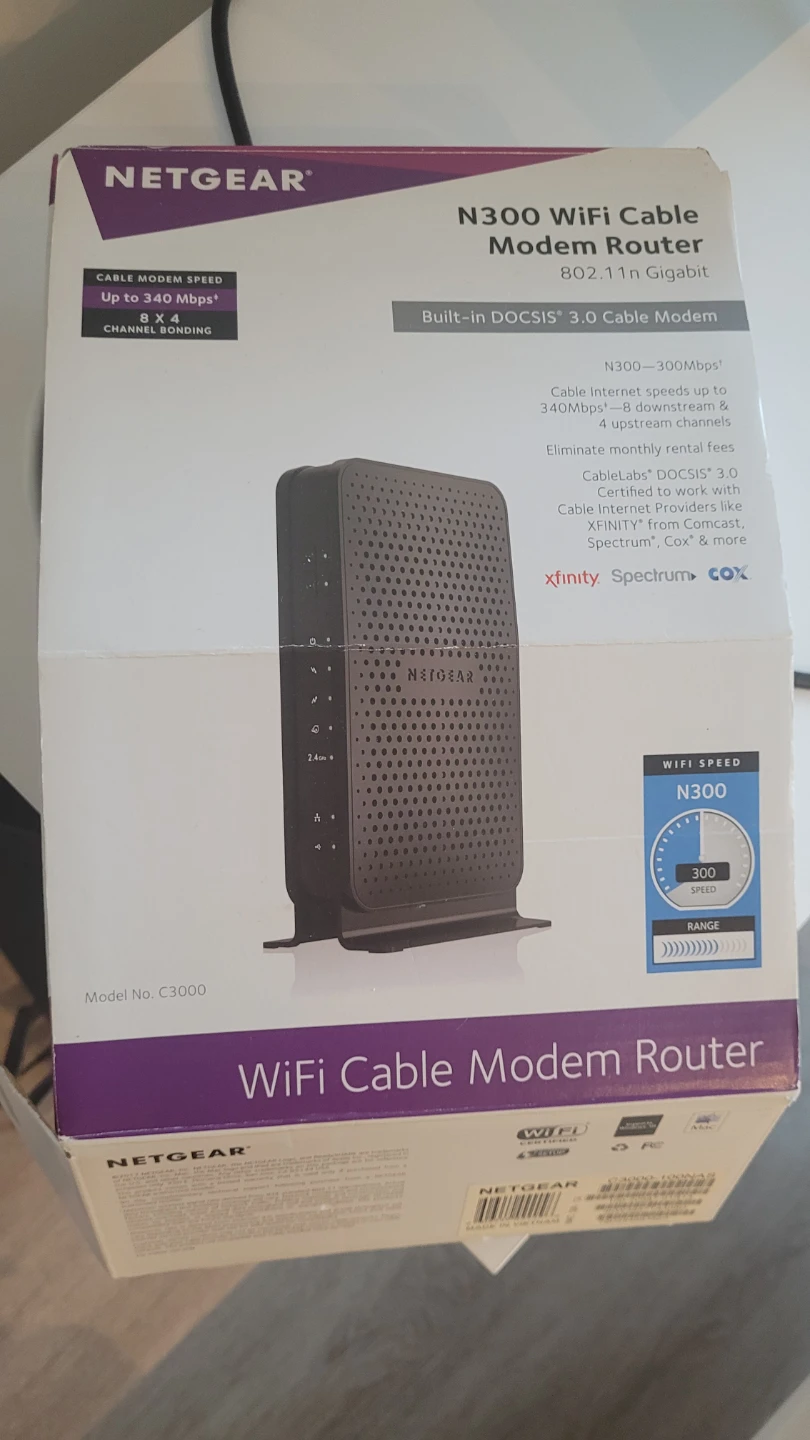 Netgear N300 WiFi Cable Modem Router C3000
