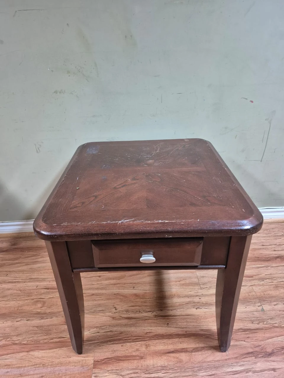Dark Wood End Table with Drawer