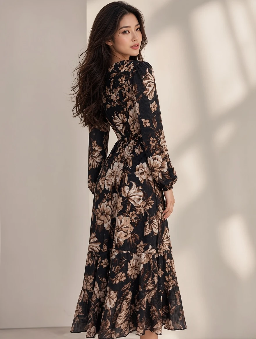 Floral Print Maxi Dress with Ruffle Detail - photo 2