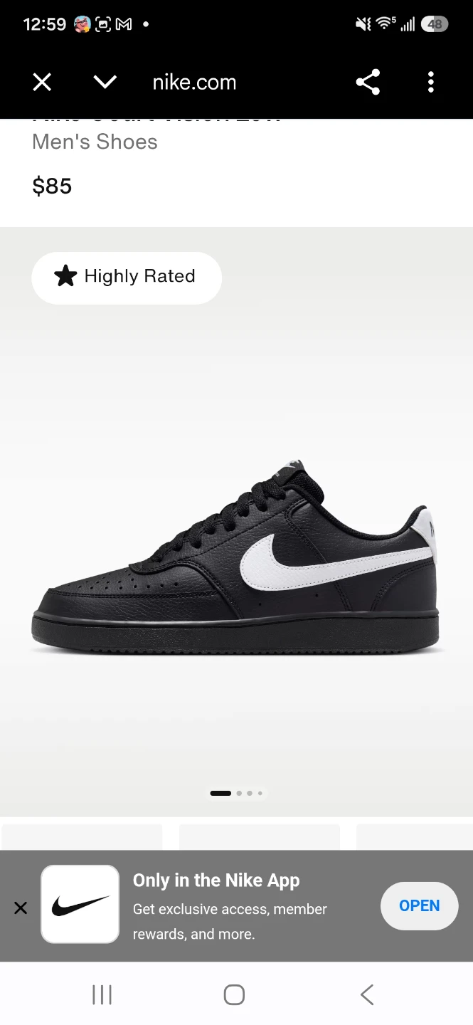 Nike Court Vision Low Men's Sneakers Black White Size 10