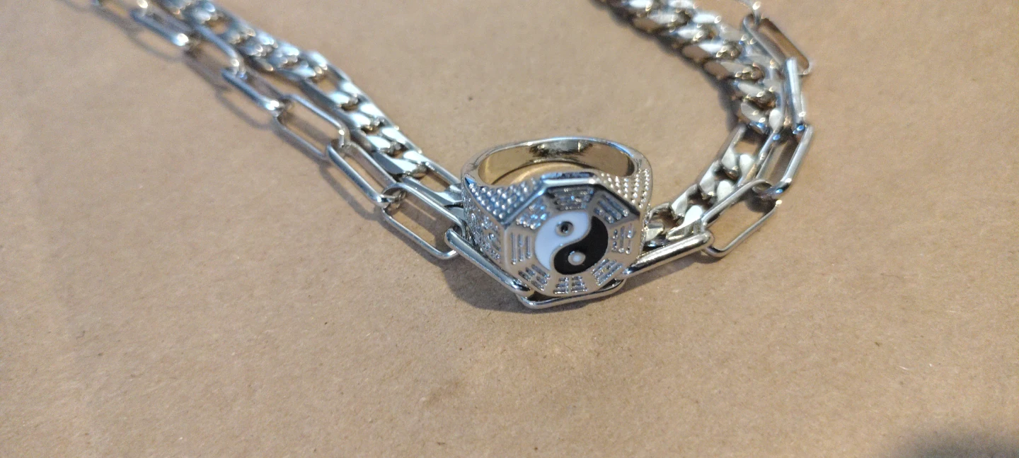 Silver Yin Yang Ring and Chain Necklace Set - photo 3