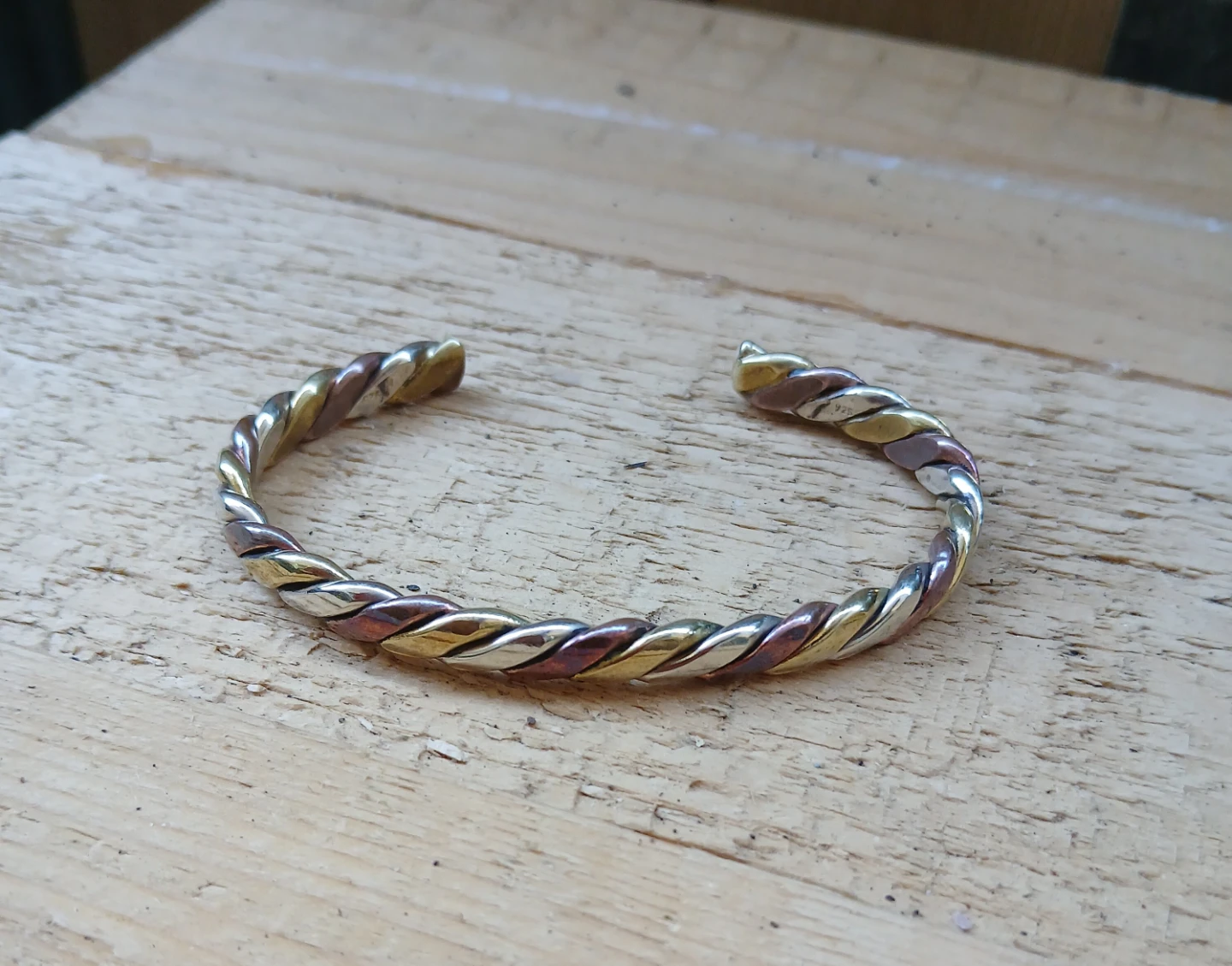 Sterling Silver Tri-colour Twisted Bangle Bracelet