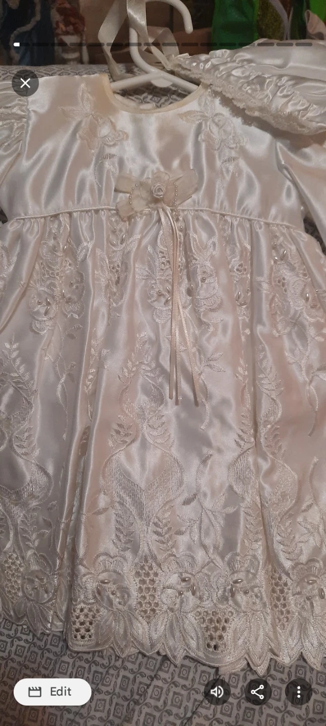 Satin Christening Gown with Lace