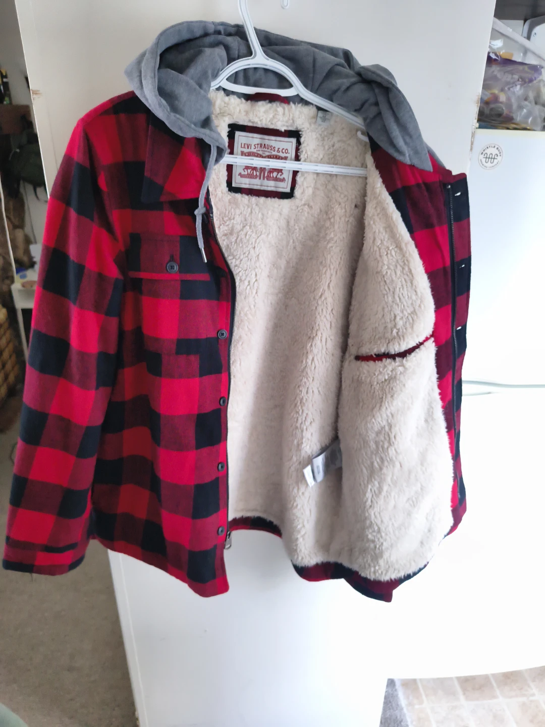 Levi Strauss & Co. Flannel Sherpa Lined Hooded Shirt Jacket