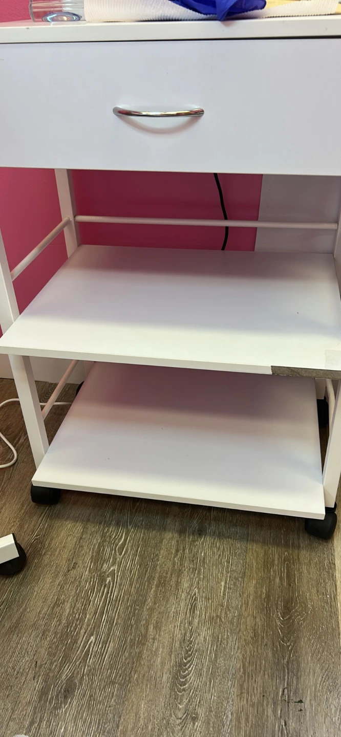 White rolling cart with drawer and shelves