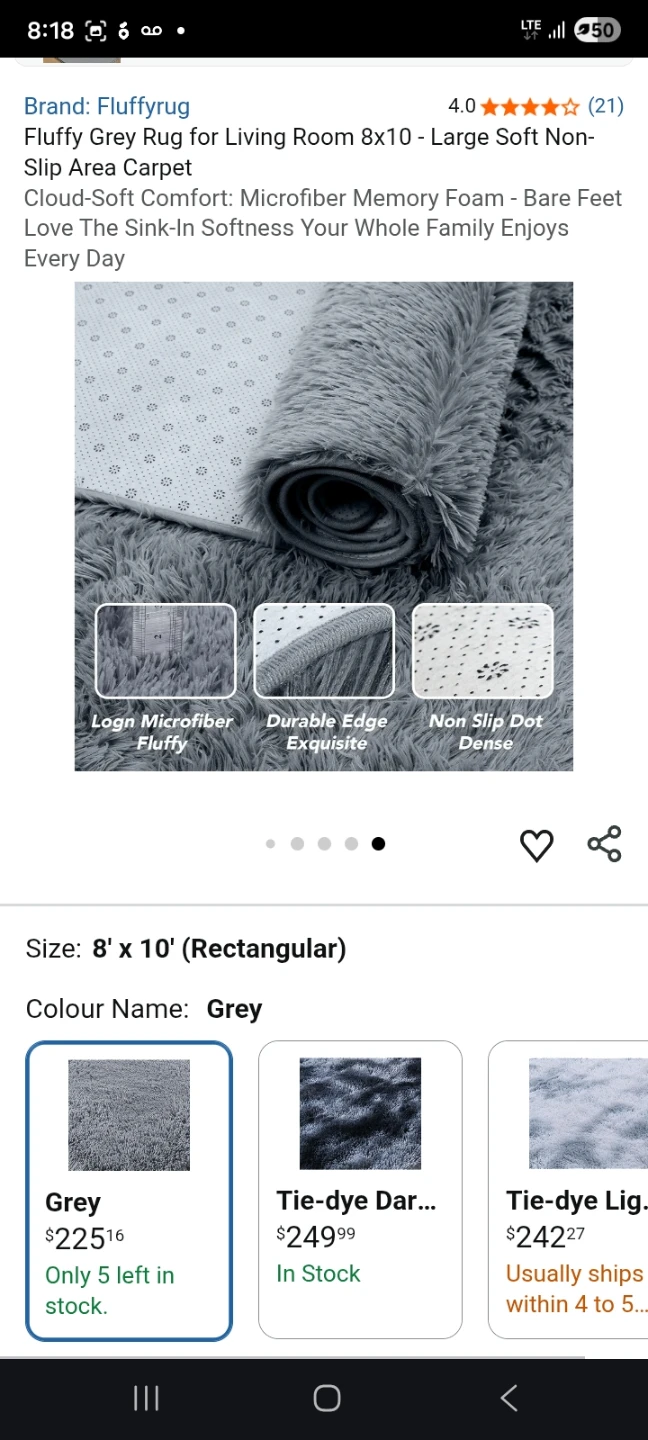 Fluffyrug Grey Area Rug 8x10