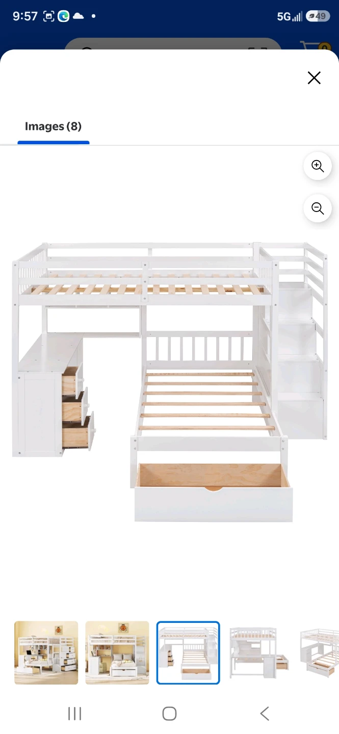 Full Over Twin Bunk Bed with Stairs & Desk - White - photo 3