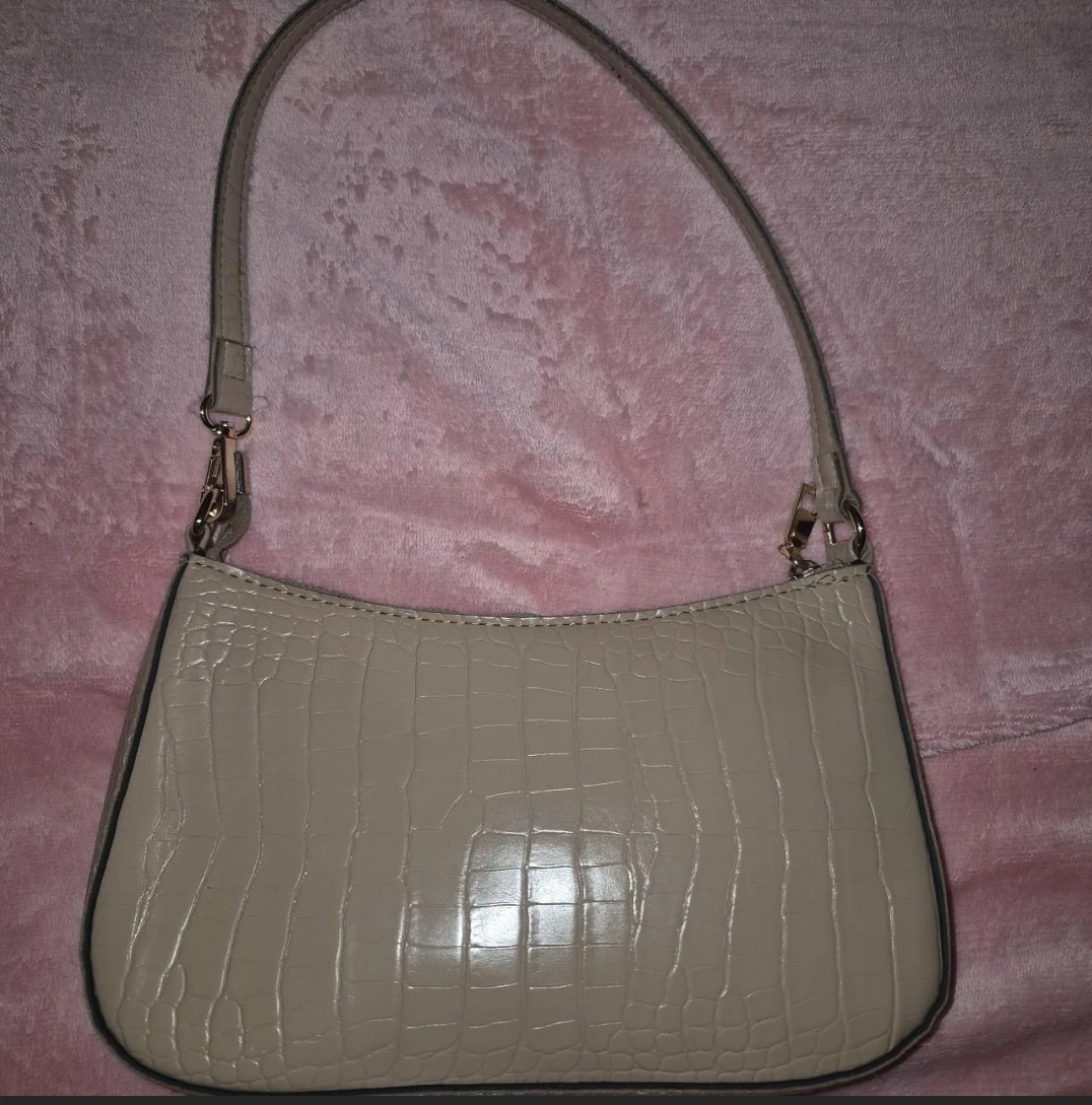 Beige Croc Shoulder Bag