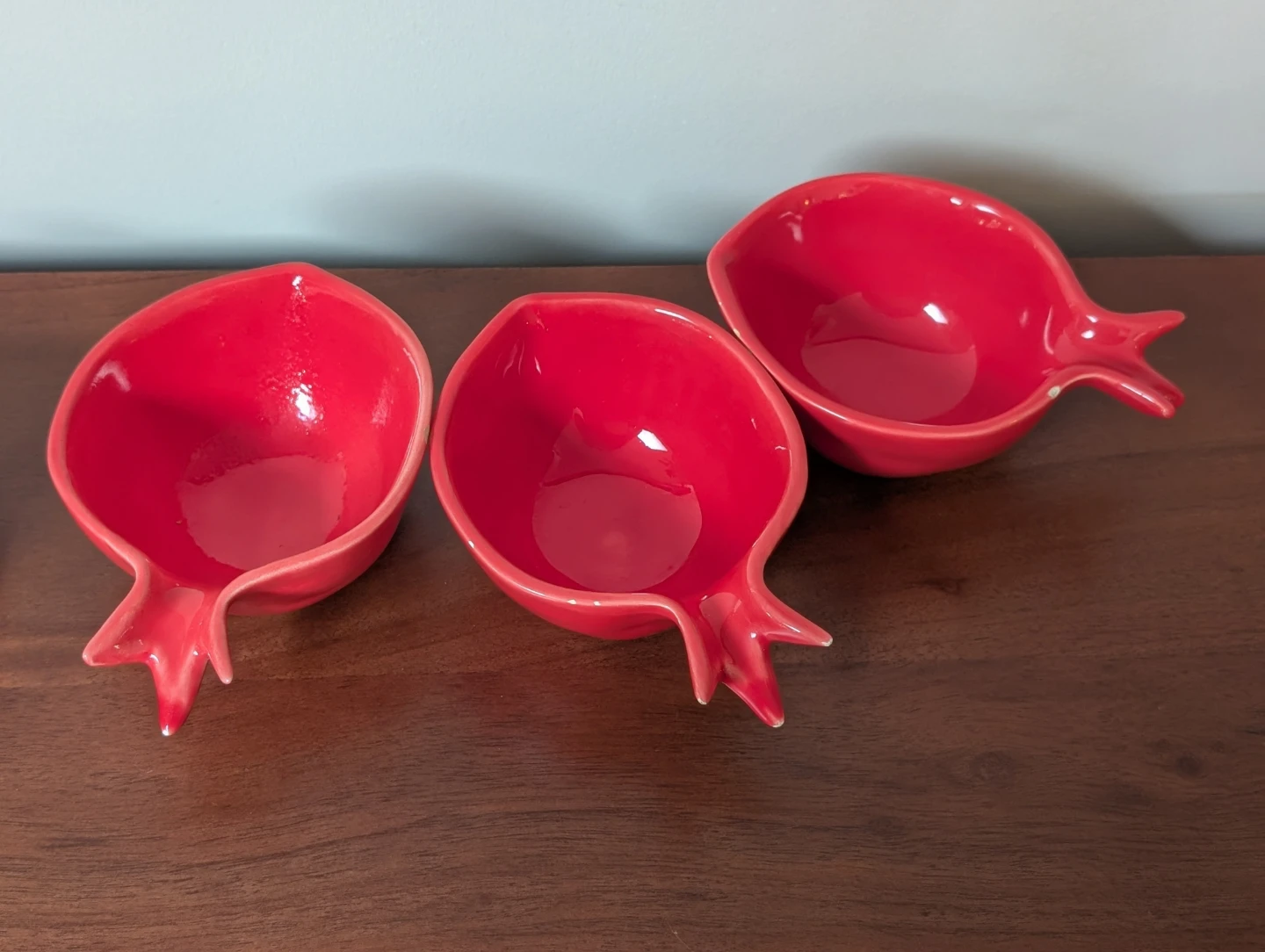 Set of 3 Red Pomegranate Shaped Ceramic Ramekins - photo 2