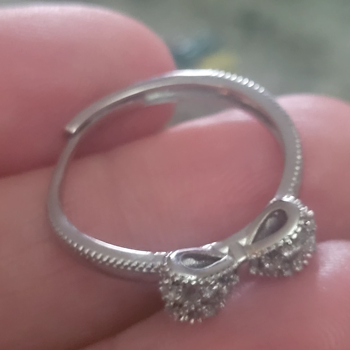 Silver-tone Bow Ring with Rhinestones - photo 2
