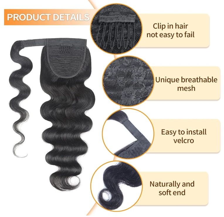 100% Human Hair Body Wave Ponytail Extension - photo 3
