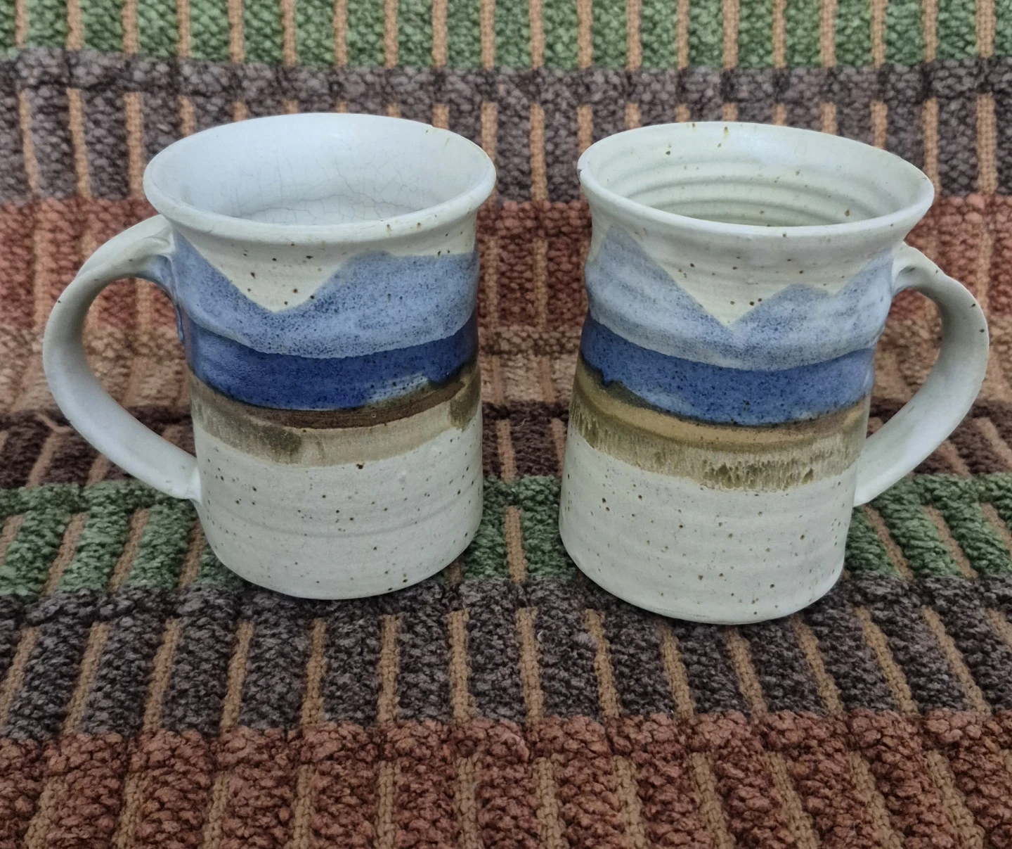 Set of 2 Blue and Brown Speckled Ceramic Mugs