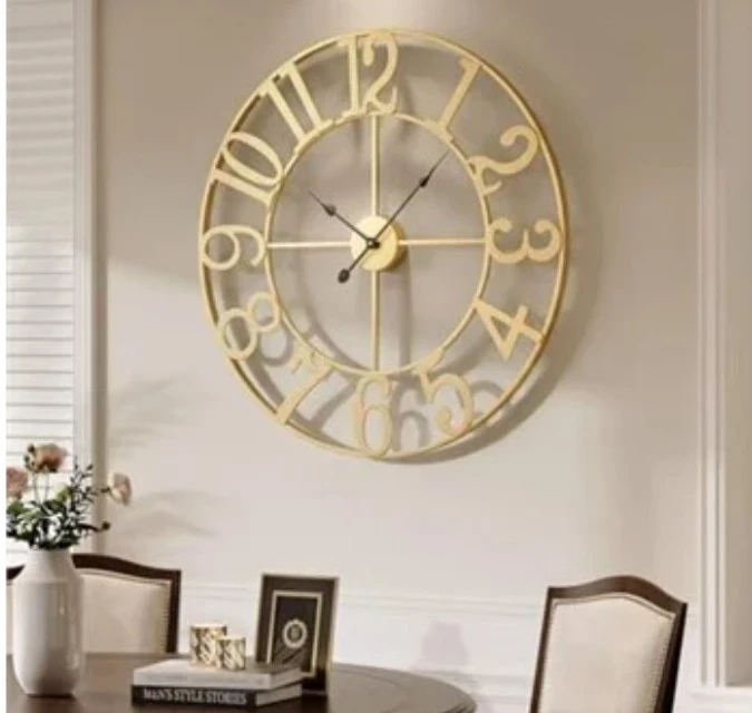Large Gold Metal Wall Clock - photo 2