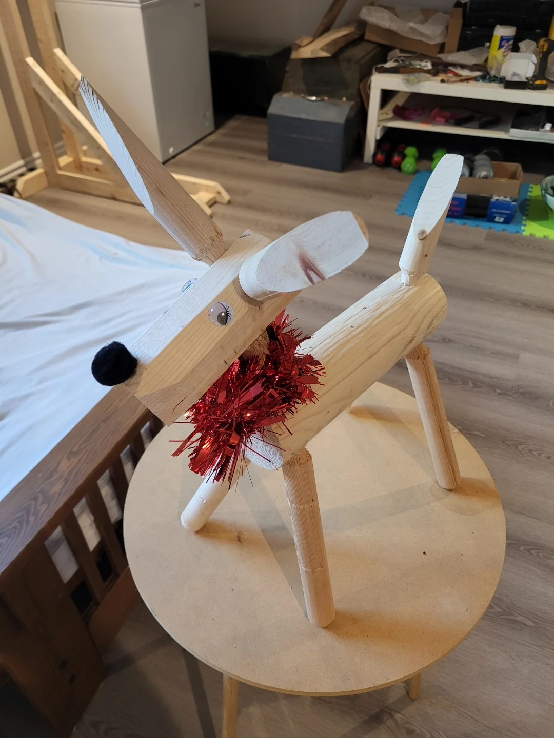 Wooden Reindeer Decoration with Red Tinsel - photo 2