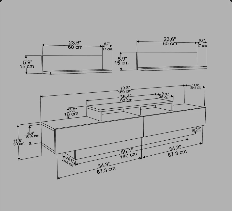 Decorotika Lusi 71" Wide TV Stand with 2 Wall Shelves - photo 3