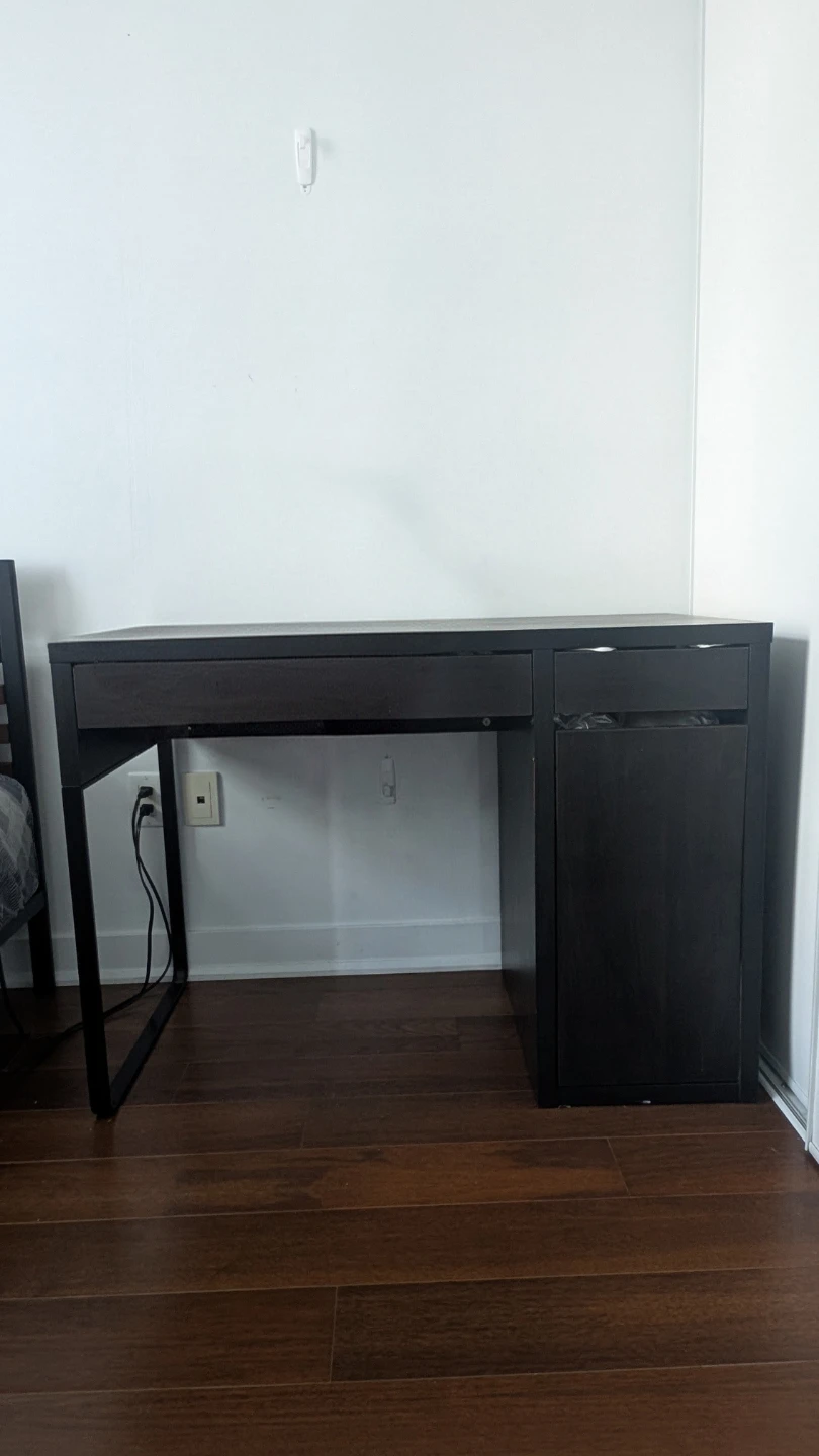 Dark Brown Desk with Drawer and Cabinet
