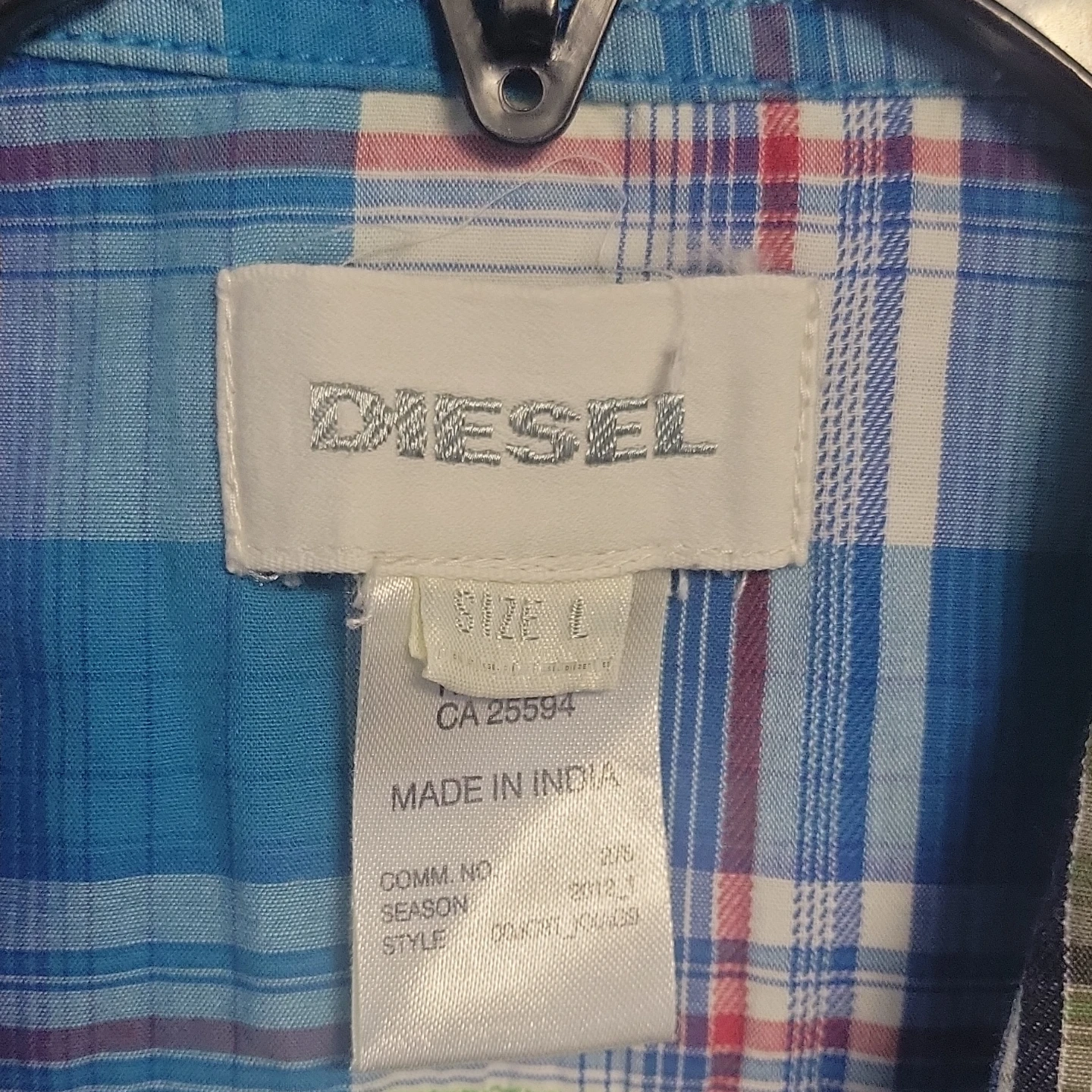 Diesel Men's Plaid Short Sleeve Shirt Size L - photo 3