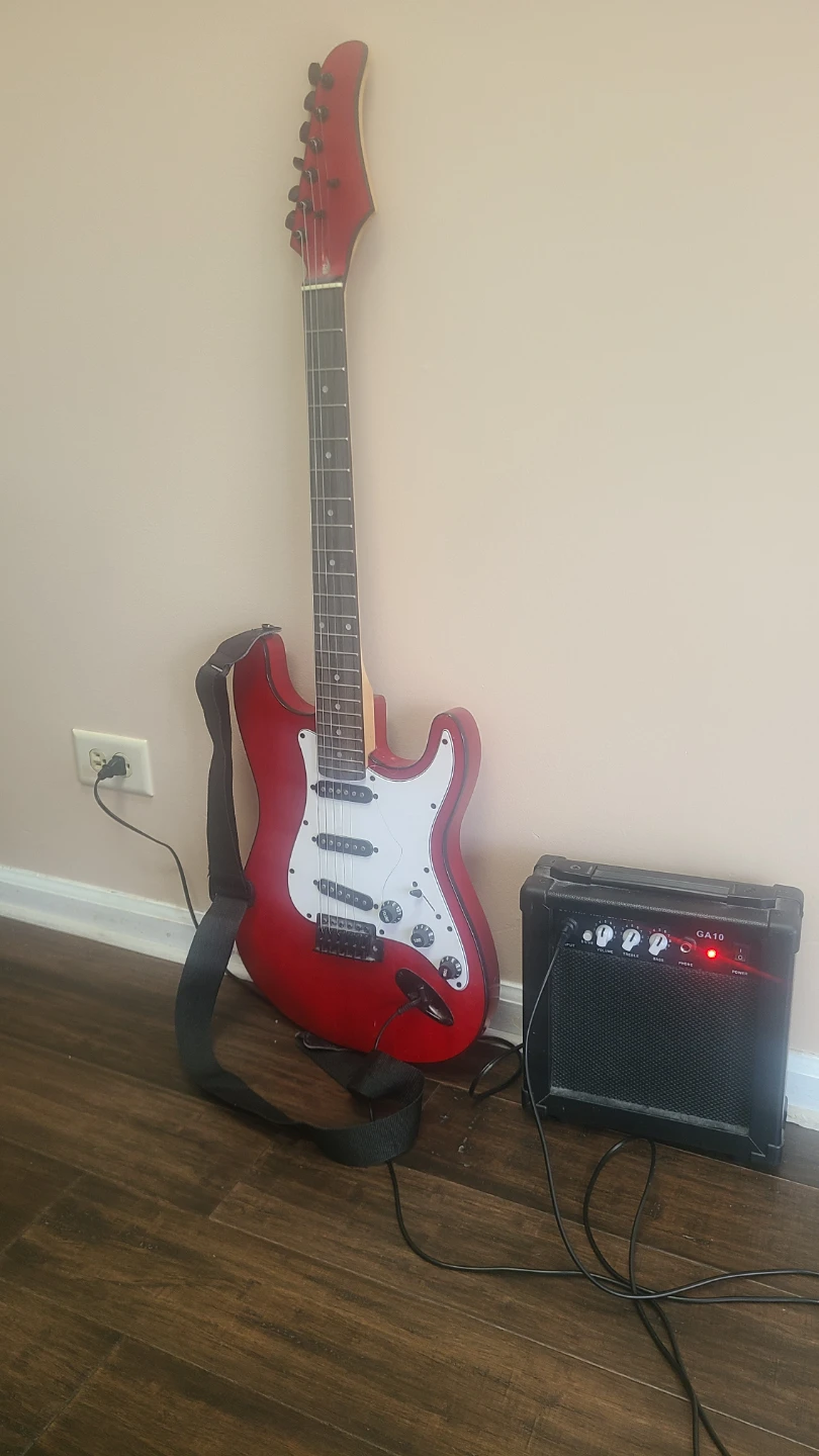 Red Electric Guitar with Amplifier - photo 2