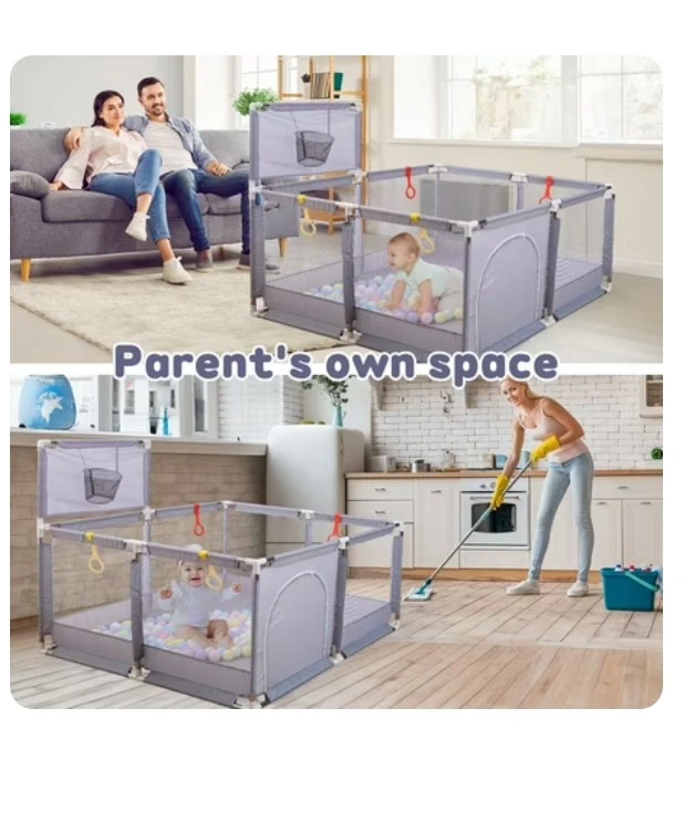 Grey Baby Playpen with Ball Pit and Basketball Hoop - photo 3