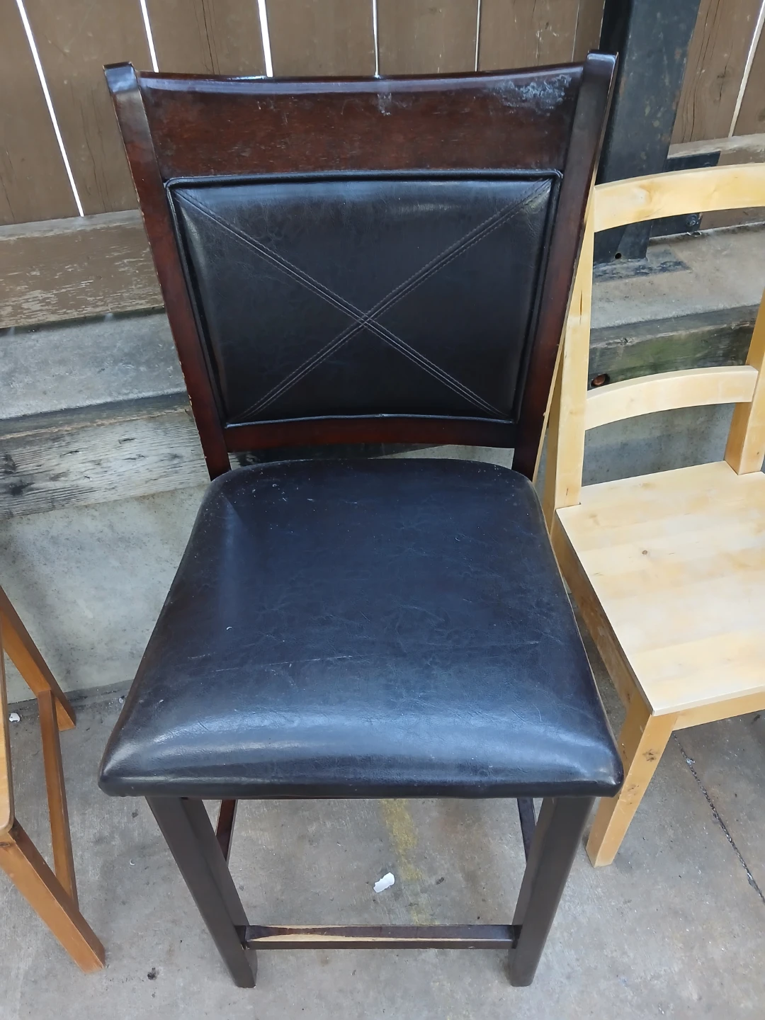 2x Dark Wood & Black Faux Leather Dining Chairs - photo 2