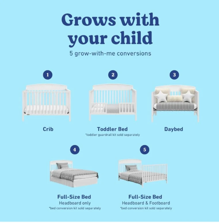 Graco Benton 5-in-1 Convertible Crib in White - photo 2