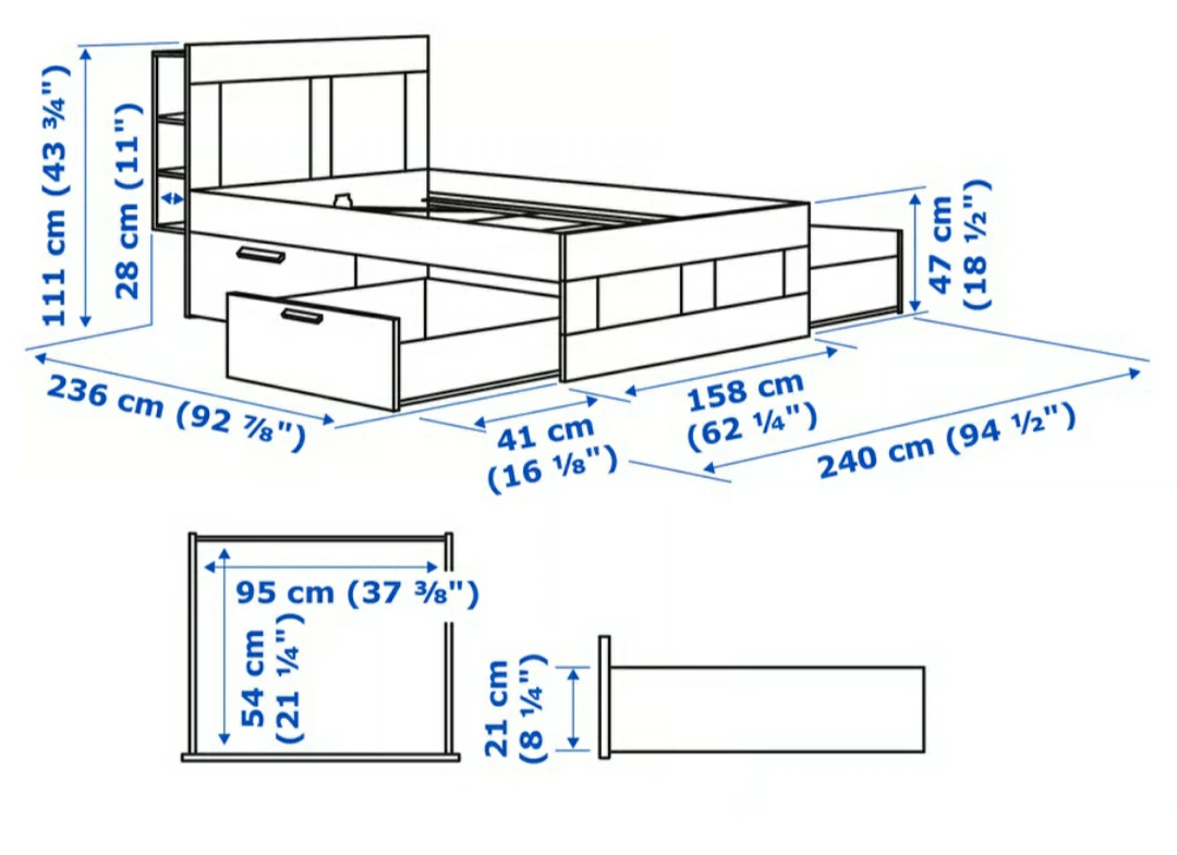 IKEA Brimnes storage Bed Frame with Bookshelf Headboard - photo 5