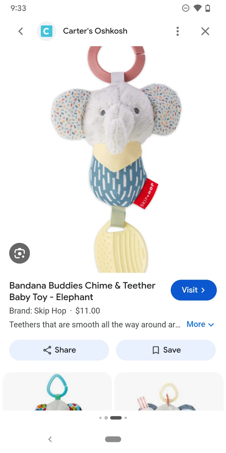Skip Hop Bandana Buddies Elephant Chime & Teether Baby Toy