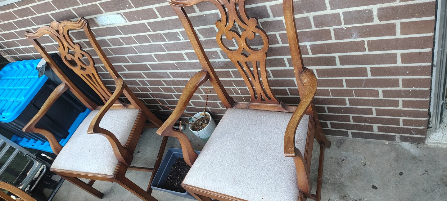 (2) Wooden Armchair with Upholstered Seat