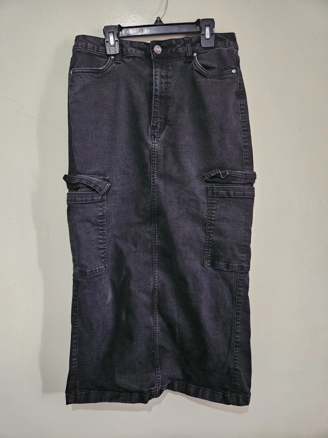 Black Denim Cargo Maxi Skirt