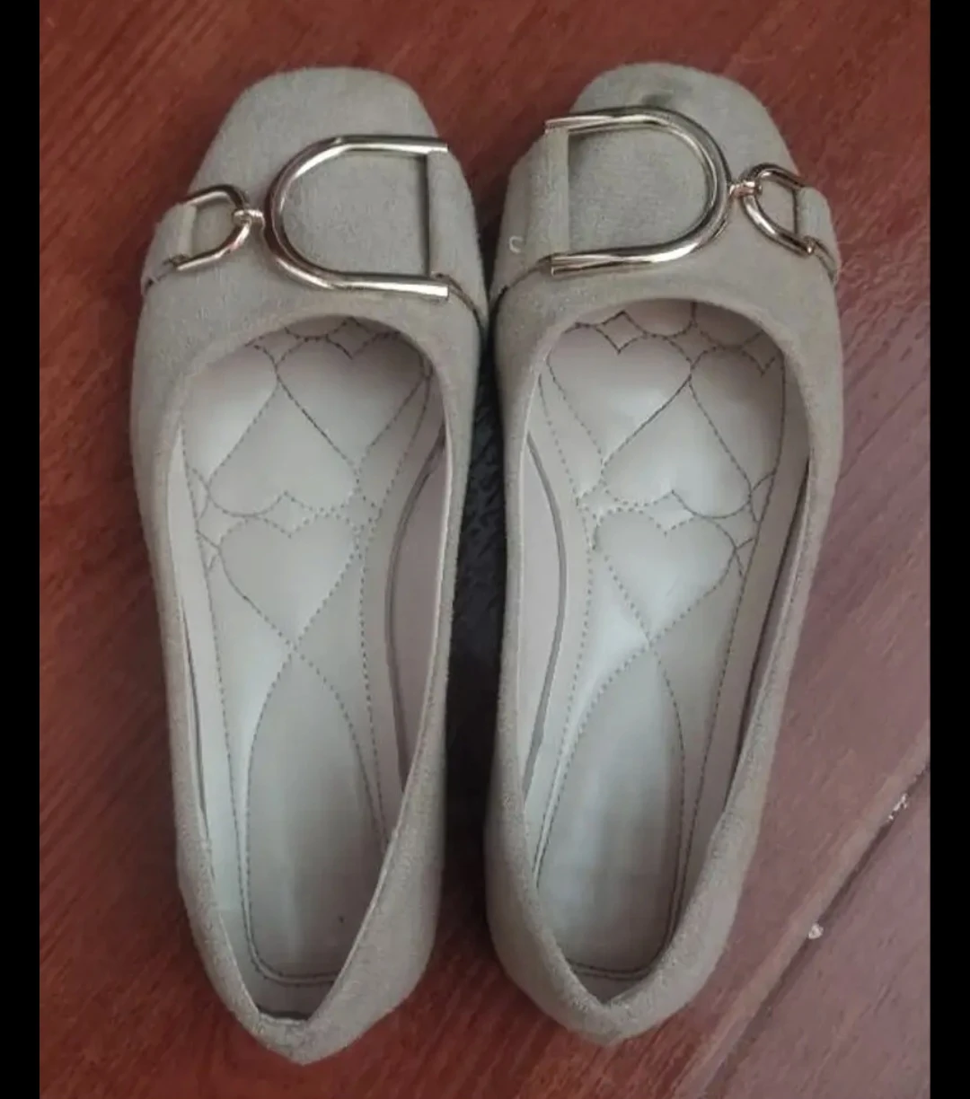 Beige Suede Ballet Flats with Gold Buckle - photo 2