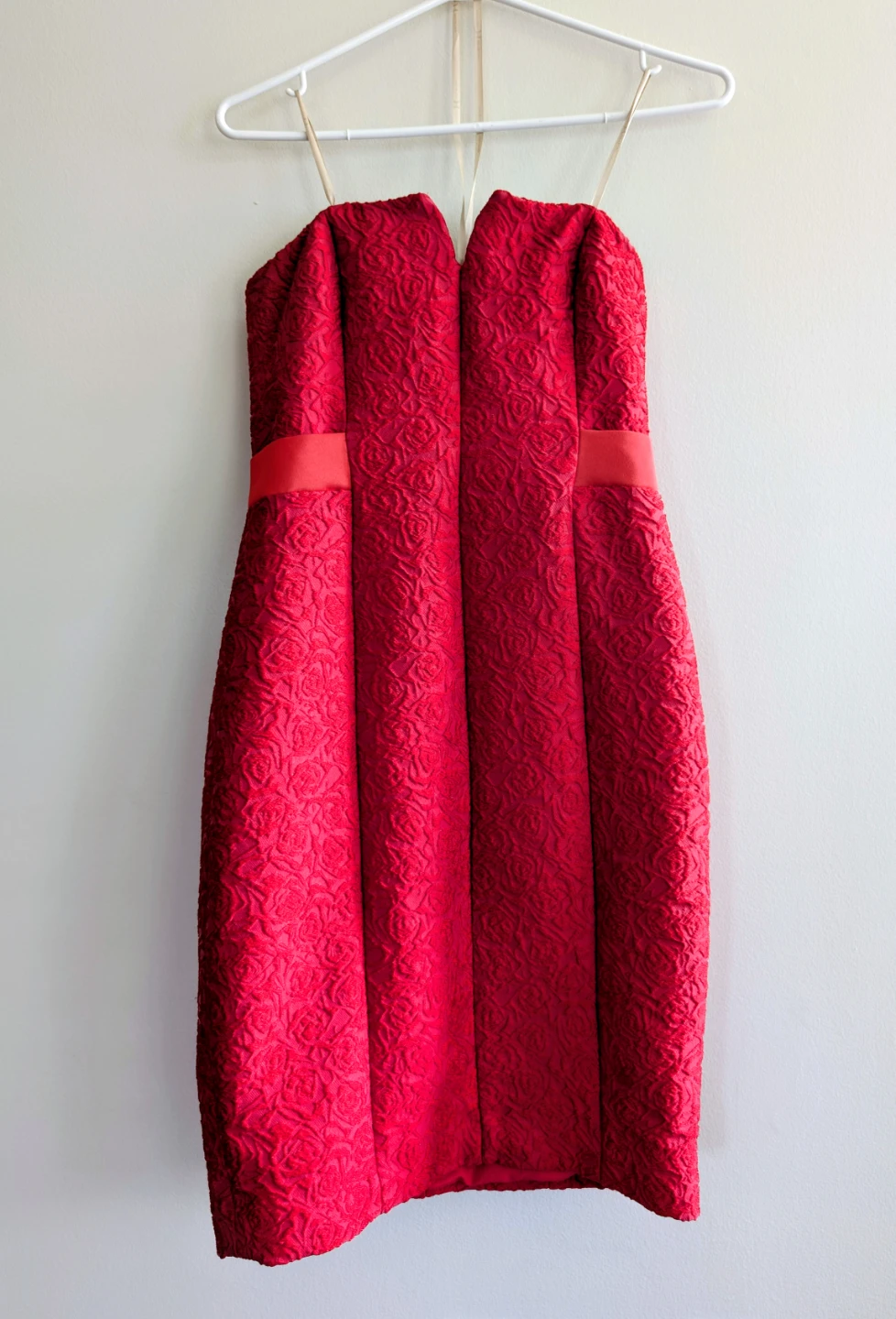 Red Strapless Jacquard Dress