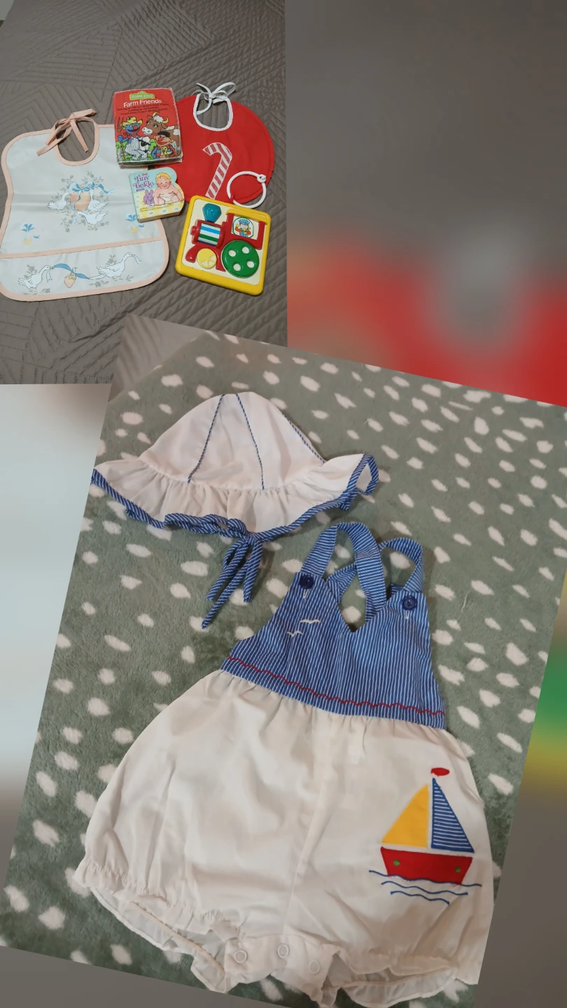 Vintage Sears baby Sunsuit ,Bibs ,Books & Toy All for