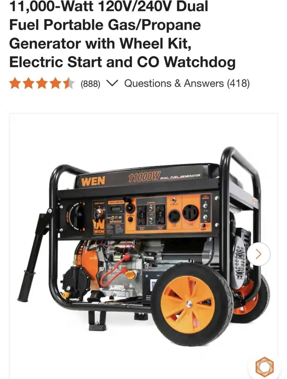 WEN 11000W Dual Fuel Portable Generator