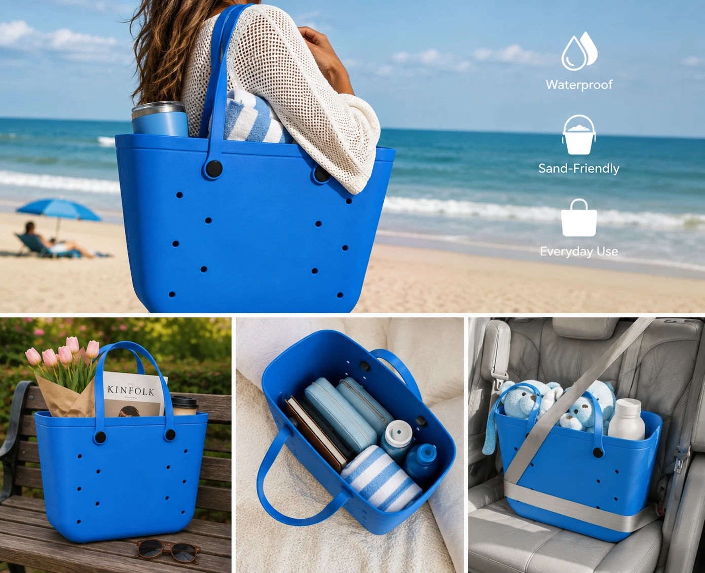 Blue Tote Bag - Waterproof and Sand-Friendly