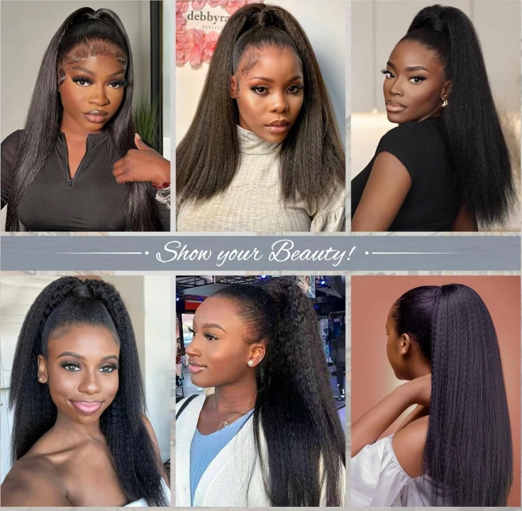 Kinky Straight Ponytail Extension 100% Human Hair Natural Black - photo 2