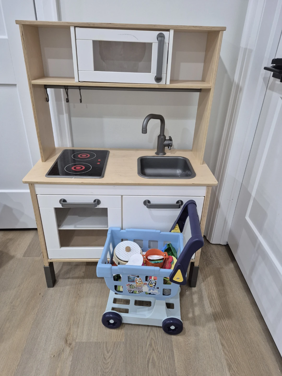 IKEA DUKTIG Play Kitchen with Bluey Cash Register and Cart